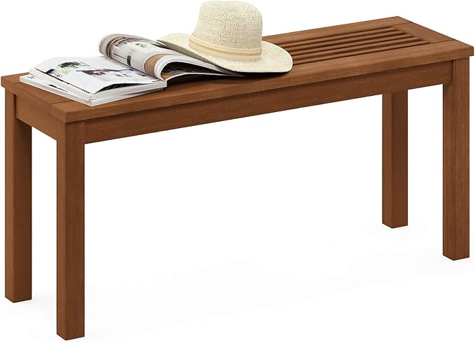Furinno TIOMAN Outdoor Bench, Backless Garden Bench with Slatted Top, for Patio, Deck, Garden, 11.9" x 39.3" x 18.5" - Photo 1