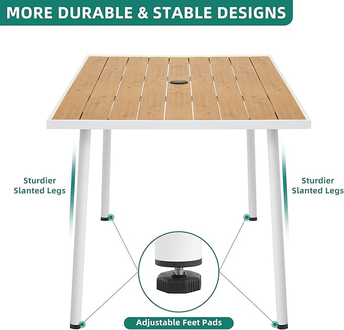 DWVO Outdoor Patio Dining Table Rectangular for 6, PE Rattan and Wood Finish Patio Table 59.1" L with Umbrella Hole - Photo 6