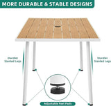 DWVO Outdoor Patio Dining Table Rectangular for 6, PE Rattan and Wood Finish Patio Table 59.1" L with Umbrella Hole - Photo 6