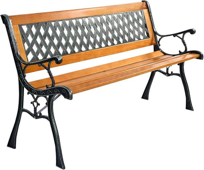 Giantex 50'' Patio Park Garden Bench, Weather Proof Porch Path Chair, 470 LBS Bearing Capacity Outdoor Furniture with Wood Frame, Rugged Durable Cast Iron Structure