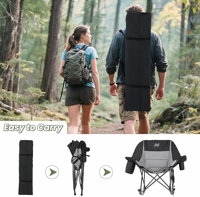 ABORON Oversized Rocking Camping Chair for Adults, Fully Padded Folding Outdoor Lawn Chair with Cooler Bag & Side Pocket, Portable Recliner Chair for Camp, Patio, Backyard, Supports 400 lbs
