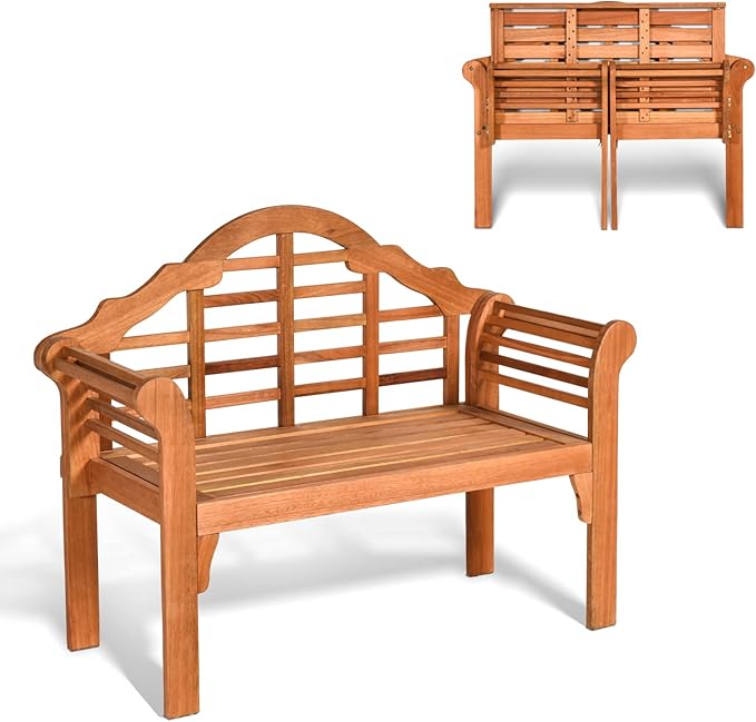 Giantex Outdoor Wood Bench, 4 Ft Foldable Eucalyptus Garden Bench - Photo 1