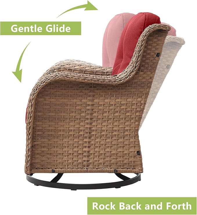 Rilyson Patio Chairs Wicker Outdoor Chair - 6 Piece Rattan Patio Swivel Rocking Chairs Set with Glass Top Side Table - Photo 5