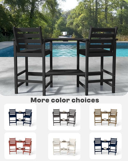 Tall Adirondack Chairs Set of 2, Bar Height HDPE Outdoor Chairs with Connecting Tray & Umbrella Hole, Balcony Patio Adirondack Chairs for Deck, Garden, Lawn,Black