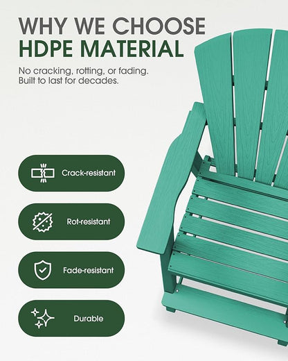 Tall Adirondack Chairs Set of 4, HDPE High Adirondack Chairs with Double Removable Trays, All Weather Outdoor Barstools for Patio, Balcony, Backyard, Deck and Garden, Lakeblue
