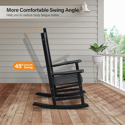 VINGLI Outdoor Child’s Rocking Chair, All Weather Wooden Rocking Chair with High Backrest, Patio Rocker for Garden, Yard, Balcony, Wooden Rocker for 3-9 Years Old, Black