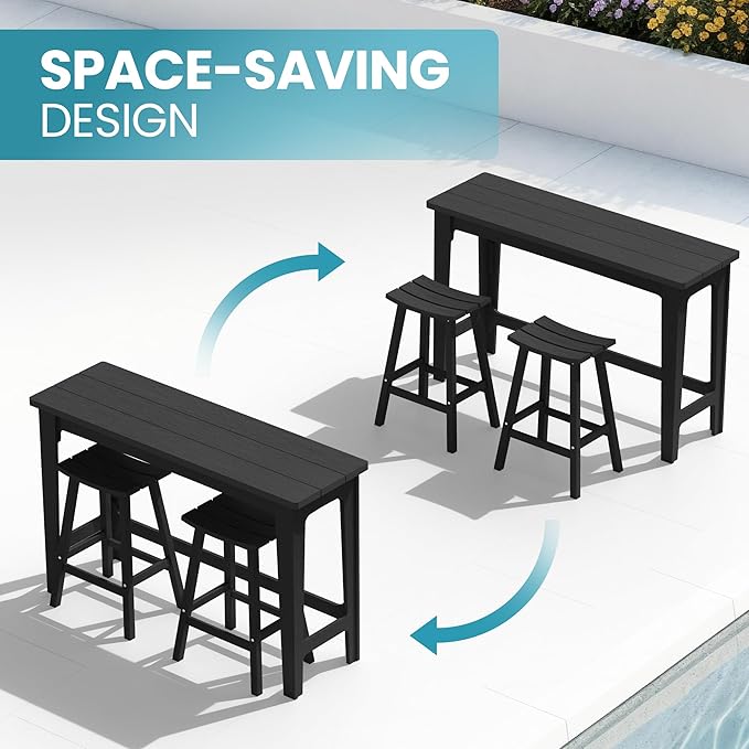 Ciokea 5 Pcs Outdoor Bar Height Table and Stools Set, 60" Extra Long Rectangle High Top Table and 4 Backless Bar Stools - Photo 7