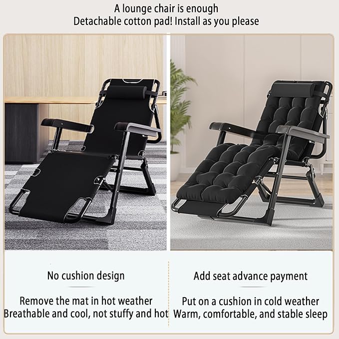Chair Reclining Lounge Chair Patio Chairs, w/Removable Cushion & Headrest, Reclining Camping Chair w/Upgraded Lock - Photo 5