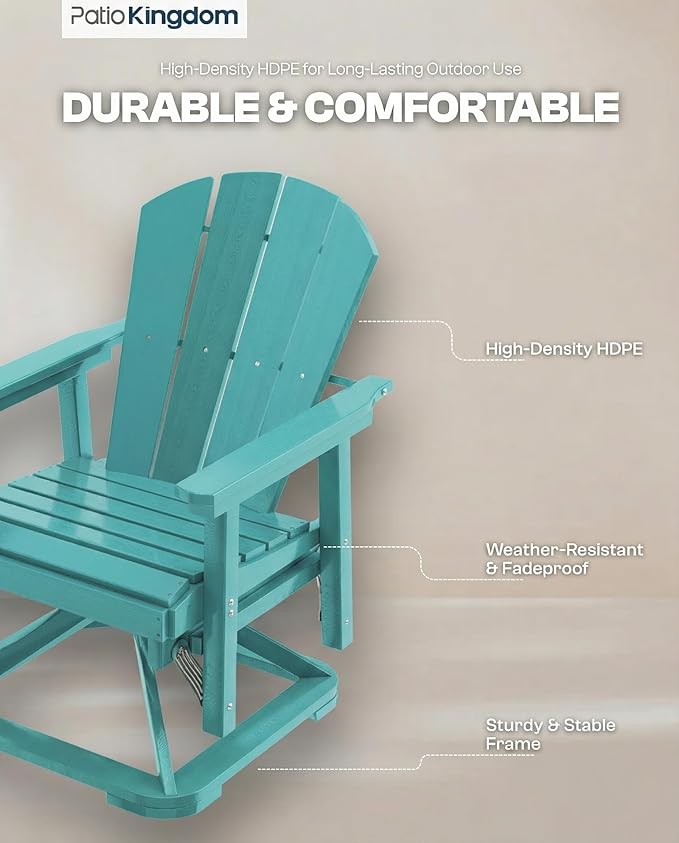 HDPE Swivel Glider Chair Outdoor, Weather Resistant Adirondack Outside Rocking Chair, Wooden Textured Outdoor Swivel Chair Set of 2 for Porch, Balcony, Poolside, Backyard (Aruba Blue)