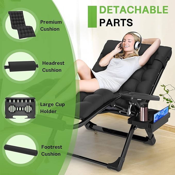 ZENPETIO Oversized Zero Gravity Chair, 33In XXL Zero Gravity Recliner Lounge Chair - Photo 4