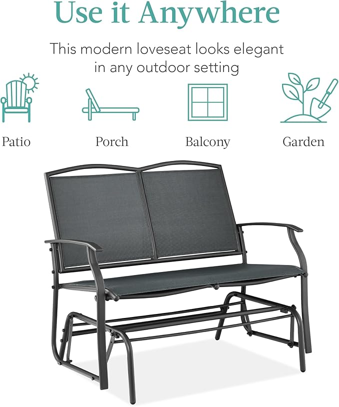 Best Choice Products 2-Person Outdoor Patio Swing Glider Steel Bench Loveseat Rocker for Deck, Porch w/Textilene Fabric - Photo 7