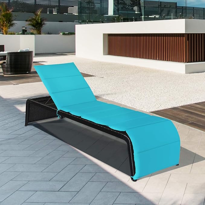 COSTWAY Patio Rattan Lounge Chair Cushioned Chaise Recliner Chair with Adjustable Back Garden Backyard Poolside - Photo 4