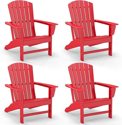 GREENVINES Adirondack Chairs Set of 4 | HDPE Plastic | Oversized Fire Pit Chair | All Weather | Red | Poly Lumber | for Outdoor Deck Backyard Patio Garden