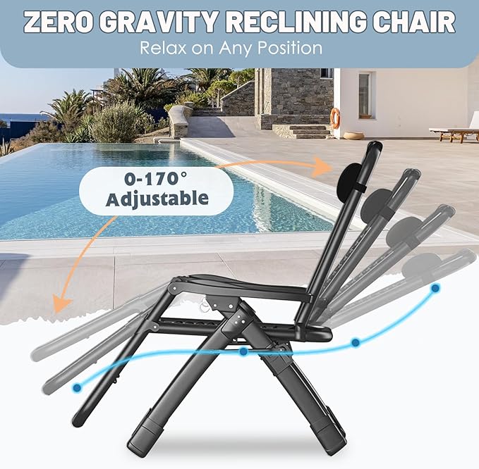 Slsy Zero Gravity Chair, Reclining Lounge Chair with Removable Cushion & Tray for Indoor and Outdoor - Photo 7