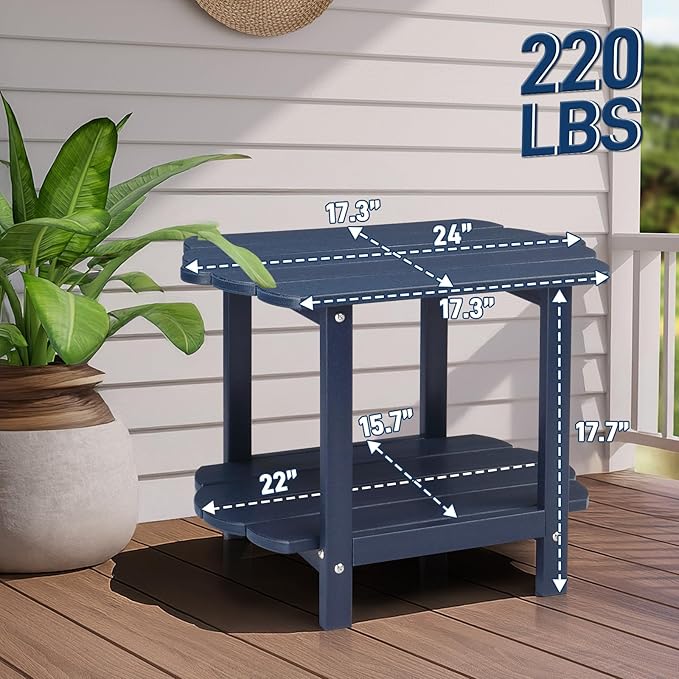 Outvita Adirondack Side Table, 24 Inch Square Outdoor End Table, HDPE Weather Resistant Coffee Table for Patio Balcony Deck Garden, Blue