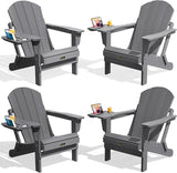 SERWALL Folding Adirondack Chair Set of 4, Outdoor Adirondack Chairs with 4 in 1 Cup Holder, Wood Texture Patio Chairs - Photo 1