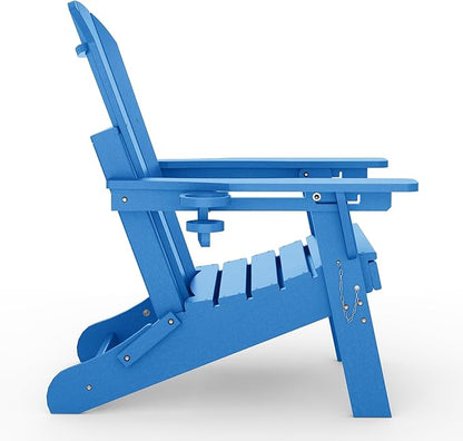WestinTrends Malibu Folding Adjustable Adirondack Chair with Retractable Ottoman and Cup Holder (Set of 2), Pacific Blue