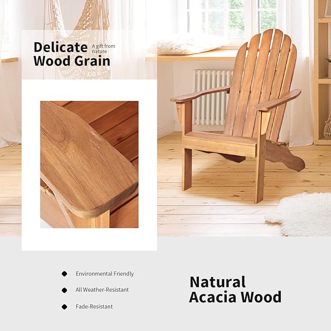 Giantex Adirondack Chair Acacia Wood Outdoor Chairs with 350 lbs Weight Capacity, Weather Resistant Lounge Armchair for Yard, Patio, Garden, Poolside, Balcony, Deck Fire Pit Chairs, Natural