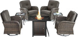 7 Pieces Patio Furniture with Fire Pit-High Back Swivel Patio Chairs Set of 4 with Outdoor Side Table Outdoor Patio - Photo 3