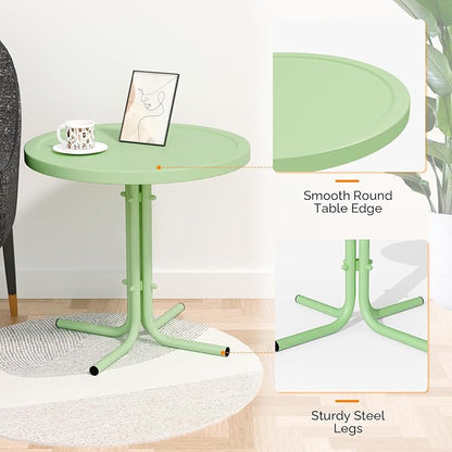 VINGLI Outdoor Side Table, Round Metal Patio Side Table End Table for Garden, Balcony, Porch and Living Room (Key Lime)