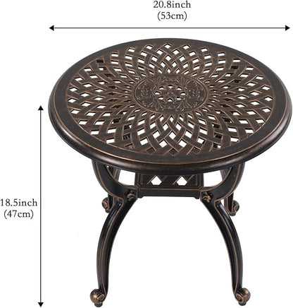 C/G Outdoor Side Tables,Cast Aluminum Patio End Tables,Anti-Rust Coffee Table for Garden Patio Lawn (Round-end Tables, Copper)