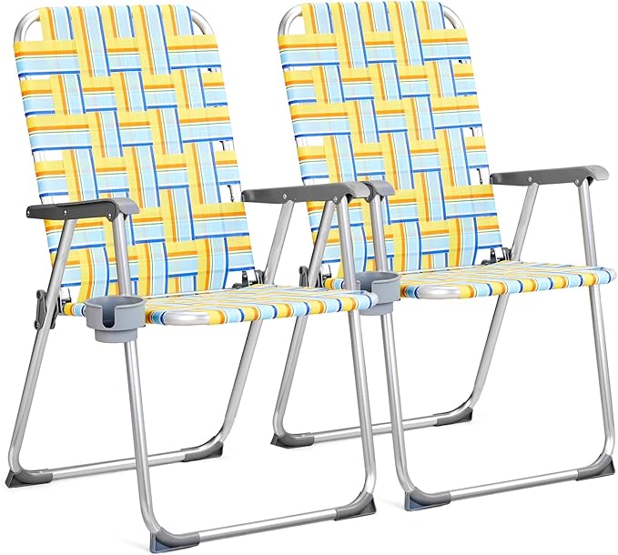 VINGLI Aluminum Patio Lawn Chairs Folding Set of 2 with Detachable Cup Holder - Photo 1