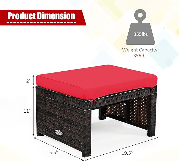 Tangkula 2 Pieces Patio Rattan Ottomans, All Weather Outdoor Footstool Footrest Seat with Soft Cushion, Hidden Zipper - Photo 6