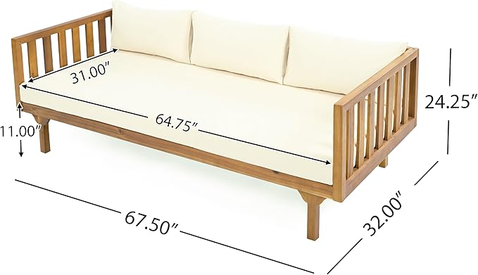Merax Outdoor 4-Piece Acacia Wood Conversation Set - Patio 3-Seat Loveseat Sofa w/Coushion - Photo 5
