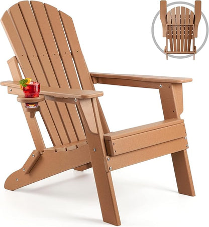 FUNBERRY Folding Adirondack Chair, HDPE All Weather Fire Pit Chairs with Cup Holder for Outdoor