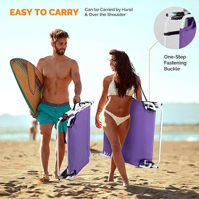 VINGLI Oversized Tanning Chair with Face Hole & Carrying Bag, Beach Lounge Chair Outdoor for Adults, Folding Lounge Chair for Sun Tanning, laying Out Chairs for Tanning Lounger Outside, 475lbs, Purple