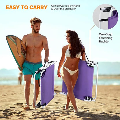 VINGLI Oversized Tanning Chair with Face Hole & Carrying Bag, Beach Lounge Chair Outdoor for Adults, Folding Lounge Chair for Sun Tanning, laying Out Chairs for Tanning Lounger Outside, 475lbs, Purple