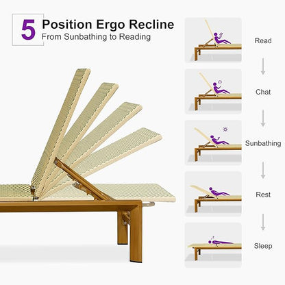 PURPLE LEAF Extra Wide Patio Chaise Lounge Set of 2 Outdoor Lounger French PE Rattan Lounge Chair with Reclining Adjustable Backrest for Pool Garden Beach and Backyard Beige and Green