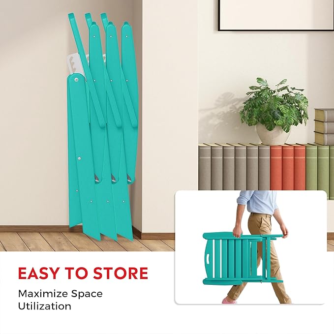 Costaelm Outdoor Adjustable Highback Folding Patio Dining Chair, HDPE Armrest Poly Lumber Restaurant Bistro Dining Chair for Outside Porch Backyard Garden, Turquoise