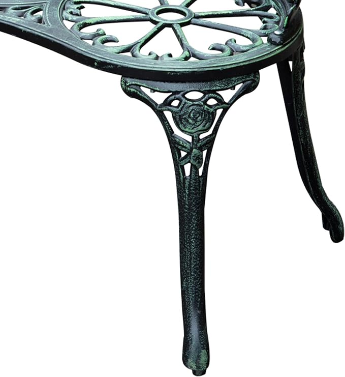 Green Metal Garden Bench, Outdoor Seating for Two, Patio Bench with Floral Accents, 46 Inch Wide