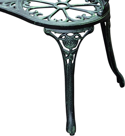 Green Metal Garden Bench, Outdoor Seating for Two, Patio Bench with Floral Accents, 46 Inch Wide