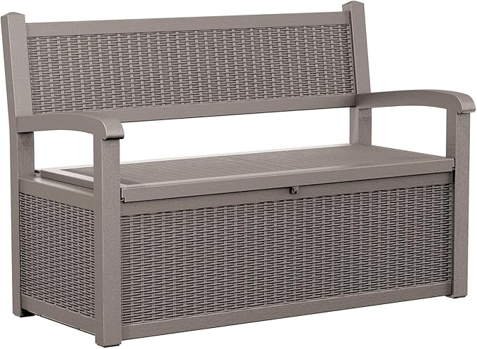 Vixzen 80 Gallon Outdoor Storage Bench Deck Box, Lockable All-Weather Resin Seating with Hidden Storage, Waterproof Patio Furniture for Garden, Pool, Gray