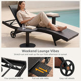 Set of 4 Dark Brown Outdoor Chaise Lounge Chairs, Wicker Patio Lounge Chairs with Adjustable Backrest and Wheels - Photo 5