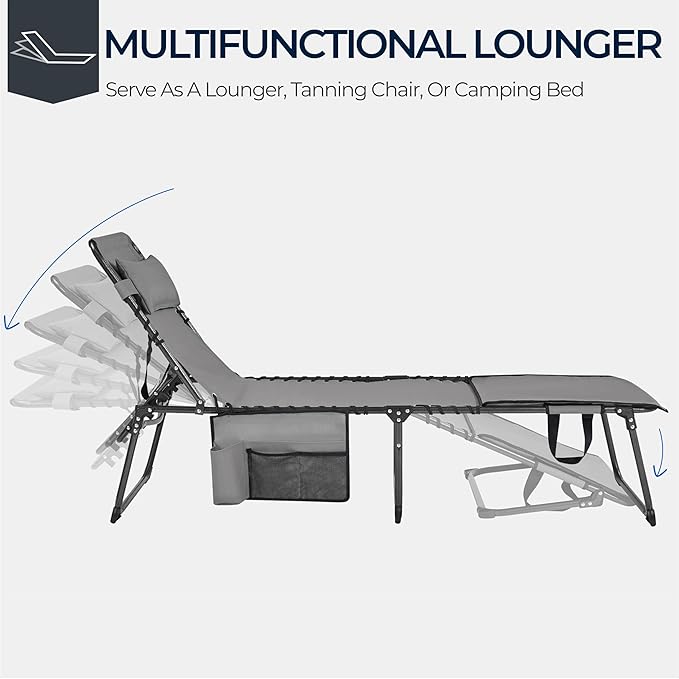 Yaheetech 22.4" Tanning Chair with Face Hole, Adjustable 5-Position Folding Chaise Lounge Chairs, Outdoor Lounge Chairs for Lawn, Beach, Sunbathing, Gray
