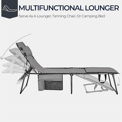 Yaheetech 22.4" Tanning Chair with Face Hole, Adjustable 5-Position Folding Chaise Lounge Chairs, Outdoor Lounge Chairs for Lawn, Beach, Sunbathing, Gray