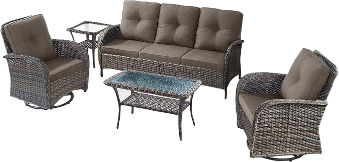 5 Pieces Wicker Patio Furniture Set-Outdoor Swivel Rocker Patio Chairs Patio Sofa Set with Tempered Glass Top Outdoor - Photo 3
