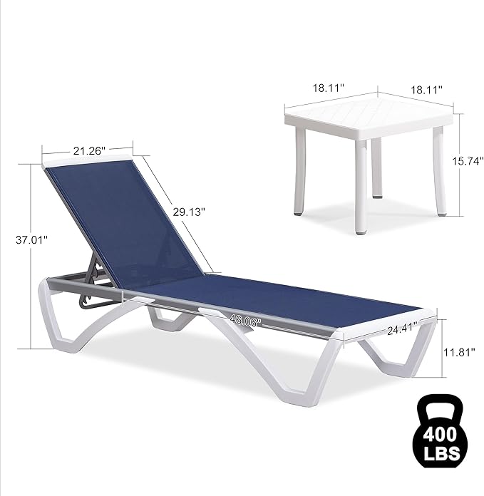 PURPLE LEAF Patio Chaise Lounge Chair Set of 3 Outside Aluminum Plastic Stackable Tanning Chairs for Pool Sunbathing - Photo 2