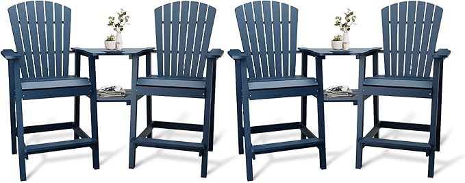 Outdoor Recycled Poly Adirondack Barstools with Connecting Tray, Tall Adirondack Chairs Bar Chairs for Deck, Balcony, Backyard, Patio Bar Stool Chair with High Back Weather Resistant Set of 4