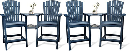 Outdoor Recycled Poly Adirondack Barstools with Connecting Tray, Tall Adirondack Chairs Bar Chairs for Deck, Balcony, Backyard, Patio Bar Stool Chair with High Back Weather Resistant Set of 4