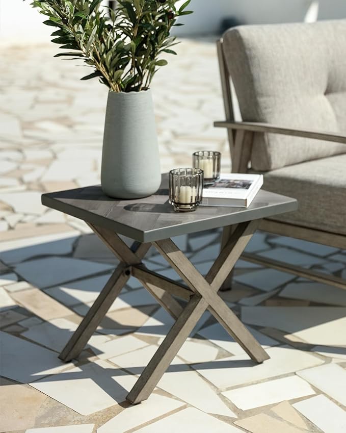 Aluminum Outdoor Side Table, Anti-Rust Outside Patio Side Table with Resin Tabletop - Photo 2