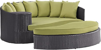Modway Convene Wicker Rattan Outdoor Patio Poolside Sectional Sofa Daybed with Cushions in Espresso Peridot