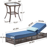 Luxury 2PCS Outdoor Chaise Lounge and Side Table Set with 5 Inch Thick Cushions - High Back Brown Wicker Patio - Photo 3