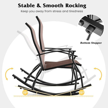 Giantex Outdoor Rocking Chair Set of 4 - Patio Rocking Chairs w/Breathable Backrest, Sturdy Metal Frame & Safe Ergonomic Design, Cozy Fabric Rocker for Backyard, Poolside, 330 lbs, Brown