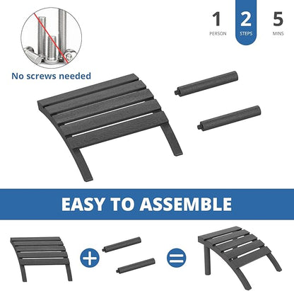 Adirondack Ottoman Tool-Free Assembly, HDPE All Weather Outdoor Foot Rest, Plastic Adirondack Chair Footstool for Patio Deck Backyard Outside(Black)