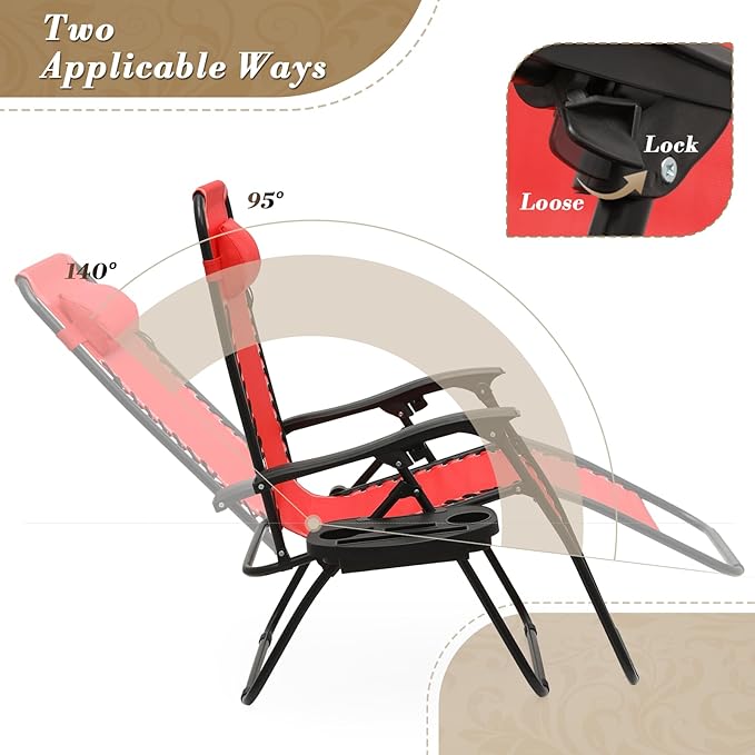 AthAthena Collection Zero Gravity Chair, Outdoor Lounge Chair with Adjustable Pillow and Cup Holder - Photo 5