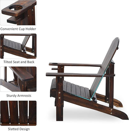 Folding Adirondack Chair, Outdoor Adirondack Chairs with Wood Texture, Acacia Wood Fire Pit Chairs, All Weather, for Deck Backyard Patio Outdoor Garden (Brown)